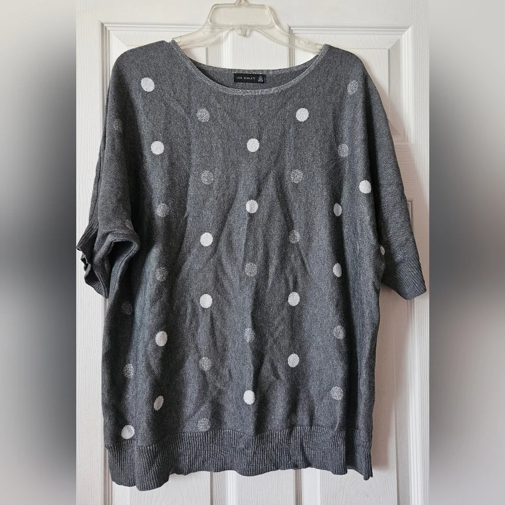 Love Scarlett Short Sleeve Silver Metallic Polka Dot Sweater Women Plus Size 2x - Picture 1 of 4